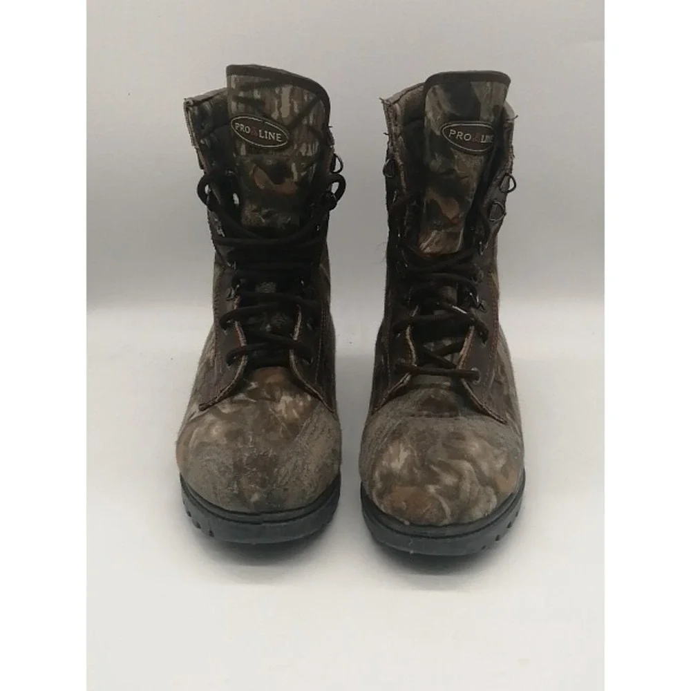 Pro Line Boots Mens Green Camo 8 Hunting Work Shoes Sturdy Thinsulate 61601BU